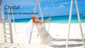  Presentation with tropical wedding - Audience pleasing slides consisting of young beautiful bride on tropical beach background outdoor beach wedding backdrop and a light blue colored foreground
