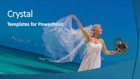  Presentation with beach wedding - PPT theme enhanced with young beautiful bride on her wedding day outdoor beach wedding background and a ocean colored foreground
