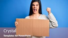  Presentation with anger - PPT layouts enhanced with young-beautiful-brunette-activist-woman background and a coral colored foreground