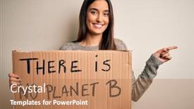  Presentation with save the planet - Cool new PPT layouts with young-beautiful-brunette-activist-woman backdrop and a coral colored foreground