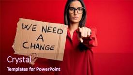  Presentation with change - Beautiful theme featuring young-beautiful-brunette-activist-woman backdrop and a wine colored foreground