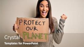  Presentation with envvironmental activist - Theme enhanced with young-beautiful-brunette-activist-woman background and a coral colored foreground