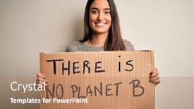  Presentation with save - PPT theme consisting of young-beautiful-brunette-activist-woman background and a coral colored foreground
