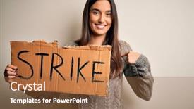  Presentation with poster - Audience pleasing slides consisting of young-beautiful-brunette-activist-woman backdrop and a red colored foreground