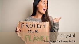 Presentation with envvironmental activist - Audience pleasing PPT layouts consisting of young-beautiful-brunette-activist-woman backdrop and a coral colored foreground