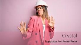  Presentation with panic - PPT layouts featuring young-beautiful-brunette-architect-woman background and a coral colored foreground