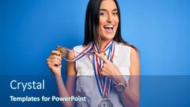  Presentation with champion - Theme having young-beautiful-brunette-atthete-champion background and a ocean colored foreground