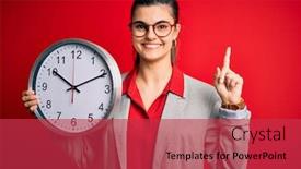  Presentation with clock countdown - Presentation theme featuring young-beautiful-brunette-businesswoman-doing background and a red colored foreground