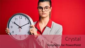  Presentation with clock countdown - Audience pleasing PPT theme consisting of young-beautiful-brunette-businesswoman-doing backdrop and a red colored foreground