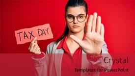  Presentation with tax day - Audience pleasing slides consisting of young-beautiful-brunette-businesswoman-holding backdrop and a crimson colored foreground