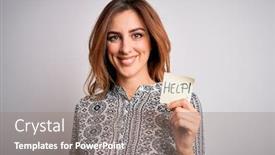  Presentation with overworked - Presentation design having young-beautiful-brunette-businesswoman-overworked background and a coral colored foreground