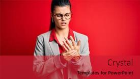  Presentation with arthritis - PPT theme with young-beautiful-brunette-businesswoman-wearing background and a red colored foreground