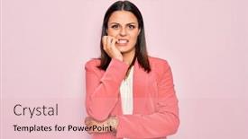  Presentation with pink nails - Presentation theme consisting of young-beautiful-brunette-businesswoman-wearing background and a lemonade colored foreground