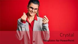  Presentation with payment - Presentation theme featuring young-beautiful-brunette-businesswoman-wearing background and a red colored foreground