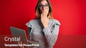  Presentation with shame - Colorful presentation enhanced with young-beautiful-brunette-businesswoman-wearing backdrop and a tawny brown colored foreground