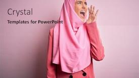  Presentation with business pink - PPT layouts enhanced with young-beautiful-brunette-businesswoman-wearing background and a coral colored foreground