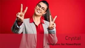  Presentation with victory - Presentation theme consisting of young-beautiful-brunette-businesswoman-wearing background and a red colored foreground