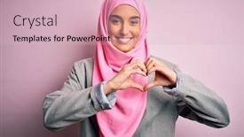  Presentation with business pink - Slide set with young-beautiful-brunette-businesswoman-wearing background and a lemonade colored foreground