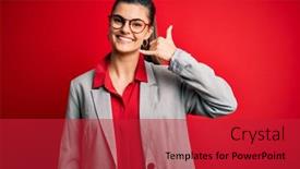  Presentation with red telephone - Amazing slides having young-beautiful-brunette-businesswoman-wearing backdrop and a red colored foreground