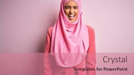  Presentation with pink business - Presentation theme featuring young-beautiful-brunette-businesswoman-wearing background and a coral colored foreground