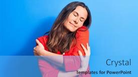  Presentation with self care - Cool new PPT theme with young-beautiful-brunette-businesswoman-wearing backdrop and a light blue colored foreground