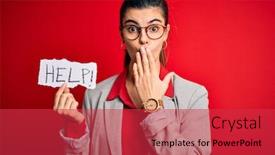  Presentation with shame - Slide set having young-beautiful-brunette-businesswoman background and a red colored foreground