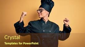  Presentation with beautiful young woman getting face - Slides having young-beautiful-brunette-chef-woman background and a tawny brown colored foreground