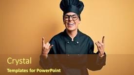  Presentation with rock star - Cool new PPT layouts with young-beautiful-brunette-chef-woman backdrop and a tawny brown colored foreground