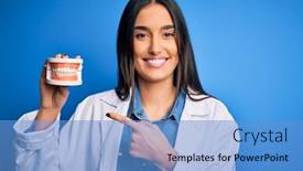  Presentation with dentist - Slide deck enhanced with young-beautiful-brunette-dentist-woman background and a teal colored foreground