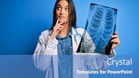  Presentation with xray - Slides enhanced with young-beautiful-brunette-doctor-woman background and a teal colored foreground