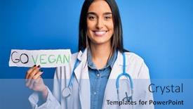  Presentation with vegan - Cool new PPT layouts with young-beautiful-brunette-doctor-woman backdrop and a light blue colored foreground