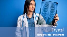  Presentation with xray - Cool new PPT theme with young-beautiful-brunette-doctor-woman backdrop and a teal colored foreground