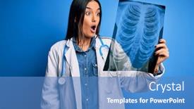  Presentation with xray - PPT theme consisting of young-beautiful-brunette-doctor-woman background and a teal colored foreground
