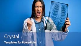  Presentation with xray - PPT layouts enhanced with young-beautiful-brunette-doctor-woman background and a ocean colored foreground