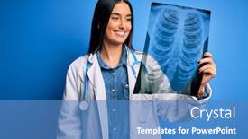  Presentation with xray - PPT theme consisting of young-beautiful-brunette-doctor-woman background and a teal colored foreground