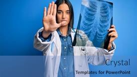  Presentation with xray - Presentation theme enhanced with young-beautiful-brunette-doctor-woman background and a teal colored foreground