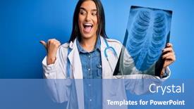  Presentation with xray - Presentation theme consisting of young-beautiful-brunette-doctor-woman background and a teal colored foreground