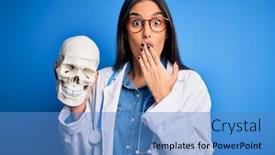  Presentation with human mouth - Amazing presentation theme having young-beautiful-brunette-doctor-woman backdrop and a teal colored foreground