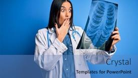  Presentation with xray - Slide set featuring young-beautiful-brunette-doctor-woman background and a teal colored foreground