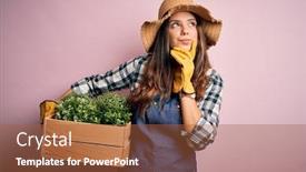  Presentation with apron - PPT layouts with young-beautiful-brunette-farmer-woman background and a red colored foreground