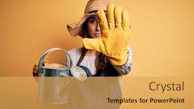  Presentation with defense - Presentation with young-beautiful-brunette-farmer-woman background and a yellow colored foreground