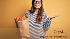  Presentation with victory - PPT theme having young-beautiful-brunette-french-woman background and a yellow colored foreground