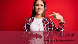  Presentation with video game - Audience pleasing PPT theme consisting of young-beautiful-brunette-gamer-woman backdrop and a red colored foreground