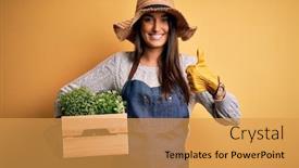  Presentation with apron - Audience pleasing presentation theme consisting of young-beautiful-brunette-gardener-woman backdrop and a yellow colored foreground