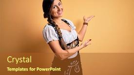  Presentation with german - Slide deck enhanced with young-beautiful-brunette-german-woman background and a tawny brown colored foreground