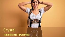  Presentation with woman hands open - Beautiful PPT layouts featuring young-beautiful-brunette-german-woman backdrop and a red colored foreground