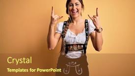  Presentation with traditional music - Presentation theme featuring young-beautiful-brunette-german-woman background and a tawny brown colored foreground