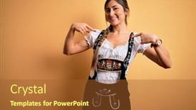  Presentation with german - Presentation theme having young-beautiful-brunette-german-woman background and a tawny brown colored foreground