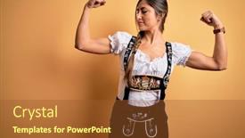  Presentation with german - Slides consisting of young-beautiful-brunette-german-woman background and a tawny brown colored foreground