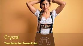  Presentation with german - Slides having young-beautiful-brunette-german-woman background and a tawny brown colored foreground